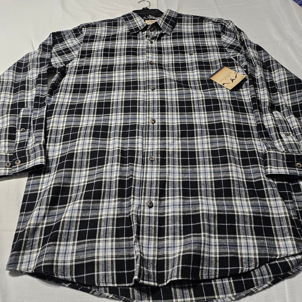 Blue Mountain Black Plaid Flannel Shirt Button Up Long Sleeve Casual Mens LT NWT